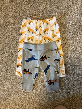 cloud island Fox & Dinosaur Baby Pants Set - White, Gray, Orange, Blue